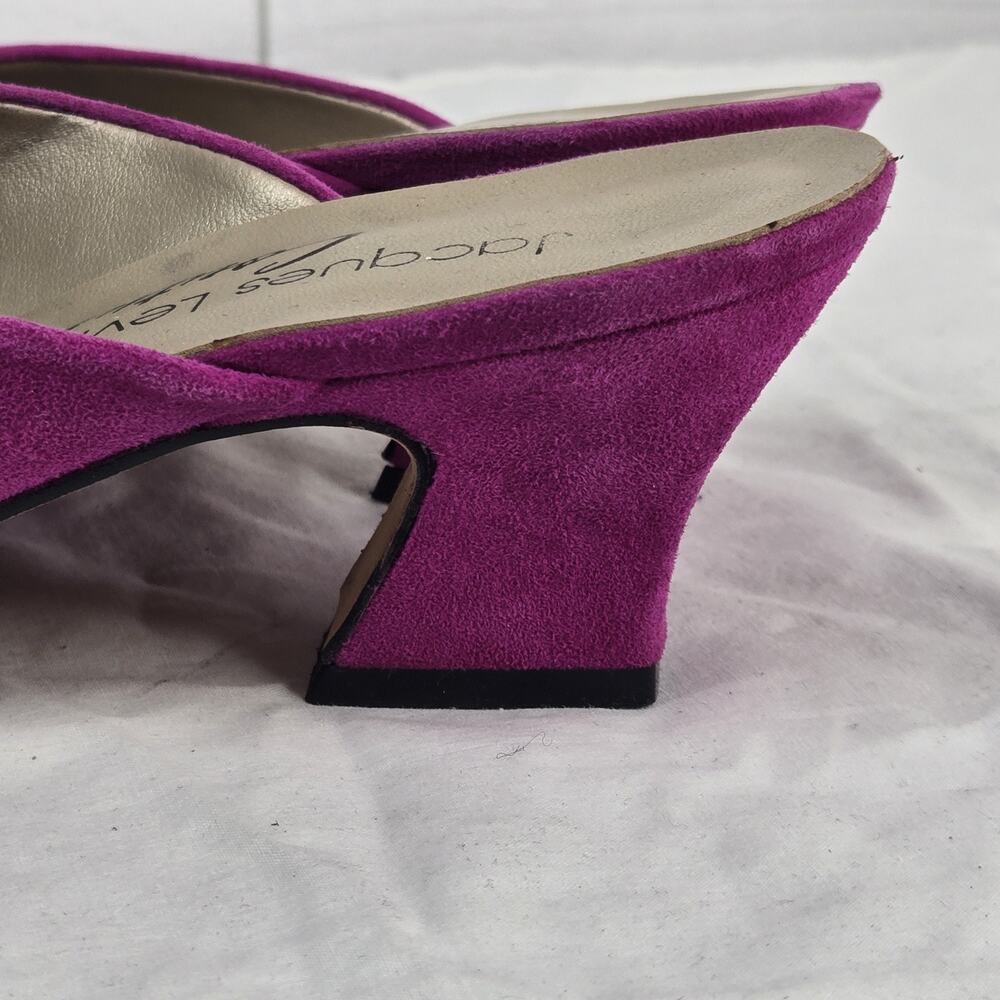 Vintage Jacques Levine Couture Suede Mules Fuchsia Pink Kitten Heels 8.5 B - Picture 4 of 11